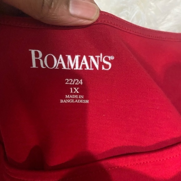 Roamans square neck /4 Sleeve Long T-Shirt Red Plus Size 1X 22/24 - Picture 6 of 8